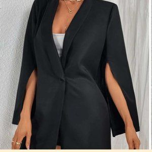 Shein size US 10 Large black cloak sleeve shawl lapel jacket one button